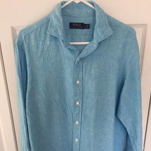 Polo Ralph Lauren Men's 100% Linen Shirt - Large - Classic Fit - Bluish Green